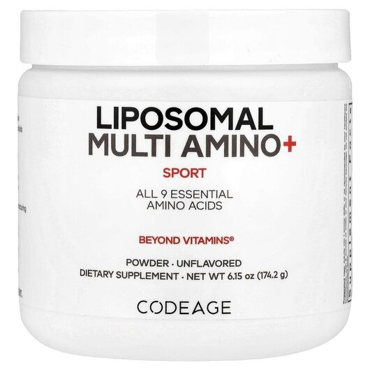 Основное фото товара Liposomal Multi Amino+ Powder All 9 Essential Amino Acids Unflavored Основное фото товара CodeAge, Аминокислоты, Liposomal Multi Amino+, 174.2 г