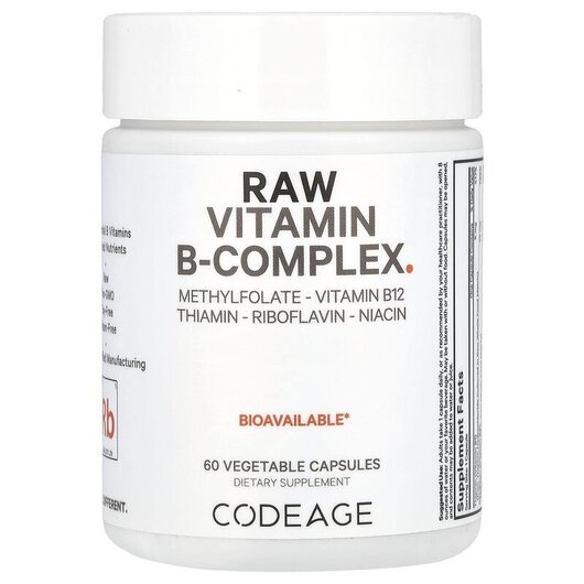 Основне фото товару Raw Vitamin B-Complex Основне фото товару CodeAge, Raw Vitamin B-Complex, B-комплекс, 60 капсул
