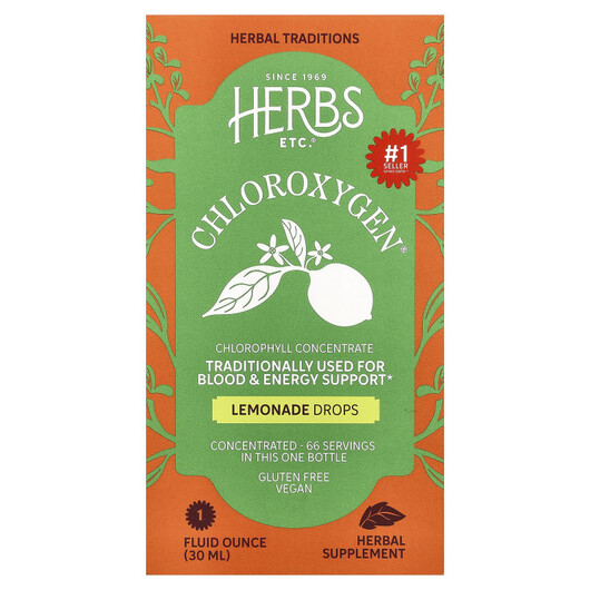 Основне фото товару Herbs Etc., Chloroxygen Drops Lemonade, Хлорофіл, 30 мл