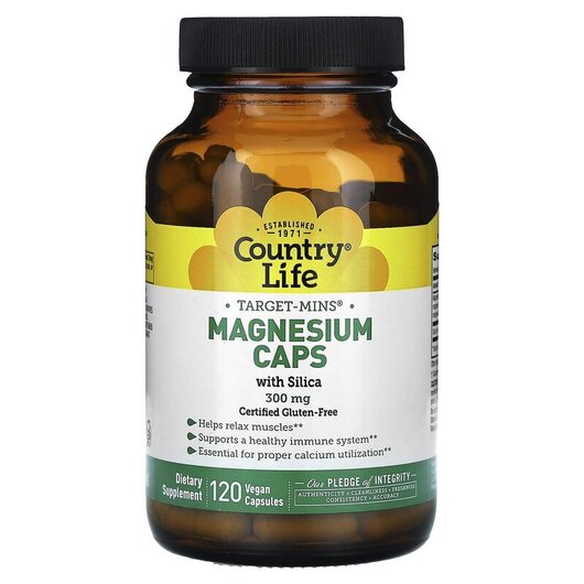 Основне фото товару Target-Mins Magnesium Caps 300 mg Основне фото товару Country Life, Target-Mins Magnesium Caps 300 mg, Магній, 120 капс