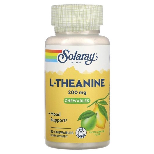 Основное фото товара L-Theanine Natural Lemon-Lime 200 mg Основное фото товара Solaray, L-Теанин, L-Theanine 200 mg Chewables, 30 таблеток