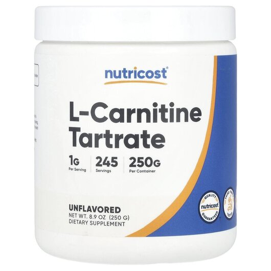 Основное фото товара L-Carnitine Tartrate Unflavored Основное фото товара Nutricost, L-Карнитин, L-Carnitine Tartrate Unflavored, 250 г