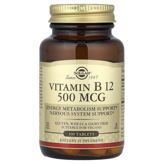 Основное фото товара Solgar, Витамин B12 500 мкг, Vitamin B12 500 mcg, 100 таблеток