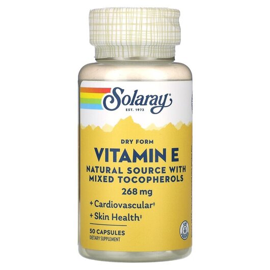 Основне фото товару Vitamin E Dry Form 268 mg Основне фото товару Solaray, Vitamin E Dry Form 268 mg, Вітамін E Токофероли, 50 капс