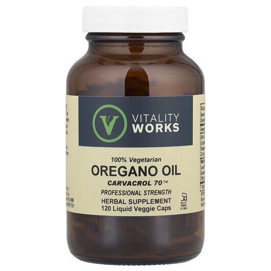 Основне фото товару Vitality Works, Oregano Oil Carvacrol, Олія орегано, 120 капсул