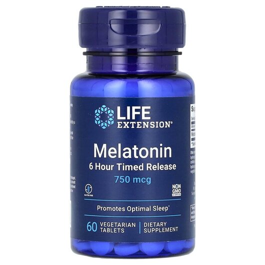 Основне фото товару Melatonin 6 Hour Timed Release 750 mcg Основне фото товару Melatonin 6 Hour Timed Release, Мелатонін 750 мкг, 60 таблеток