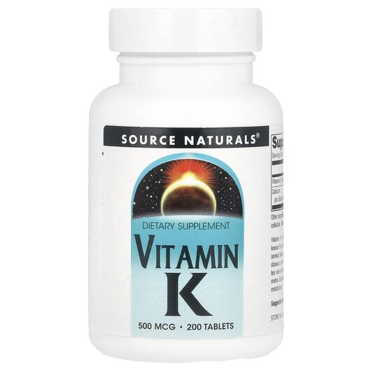 Основне фото товару Source Naturals, Vitamin K, Вітамін K1 500 мкг, 200 таблеток