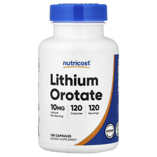 Основне фото товару Nutricost, Lithium Orotate 10 mg, Літій, 120 капсул