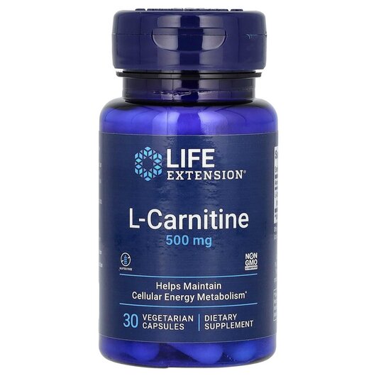 Основне фото товару Life Extension, L-Carnitine 500 mg, L-Карнітин 500 мг, 30 капсул