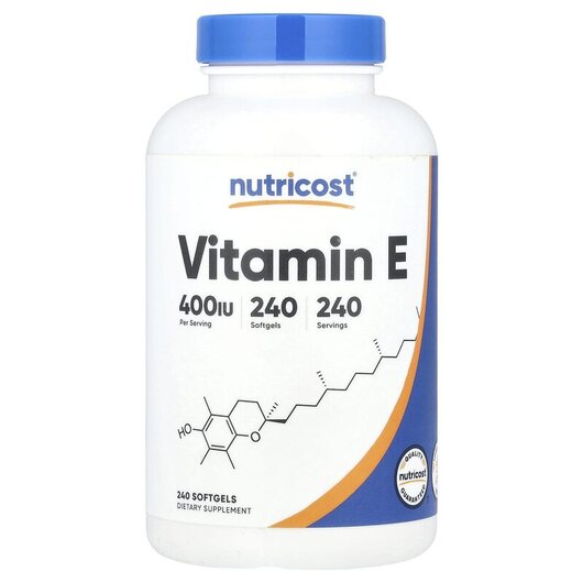 Основне фото товару Vitamin E 180 mg 400 IU Основне фото товару Nutricost, Vitamin E 180 mg 400 IU, Вітамін E Токофероли, 240 кап