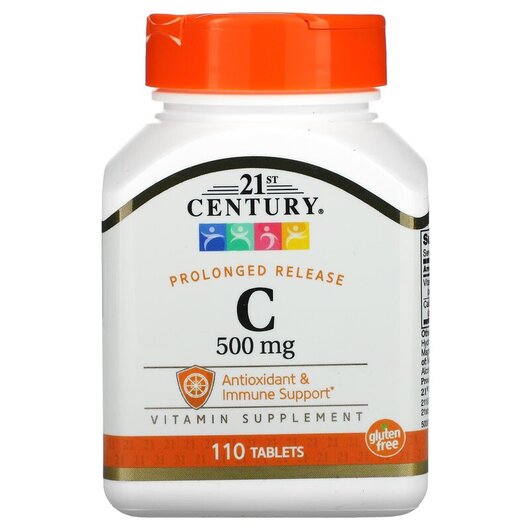 Основне фото товару Vitamin C Prolonged Release 500 mg Основне фото товару 21st Century, C 500 mg, Вітамін С 500 мг, 110 таблеток
