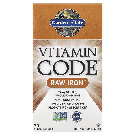 Основне фото товару Vitamin Code RAW Iron Основне фото товару Garden of Life, Vitamin Code RAW Iron, Залізо, 30 капсул