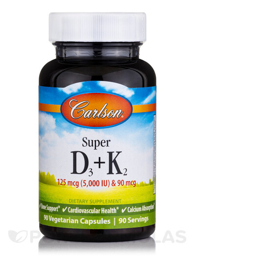 Основное фото товара Carlson, Витамин D3, Super D3 + K2 125 mcg 5000 IU & 90 mcg, 