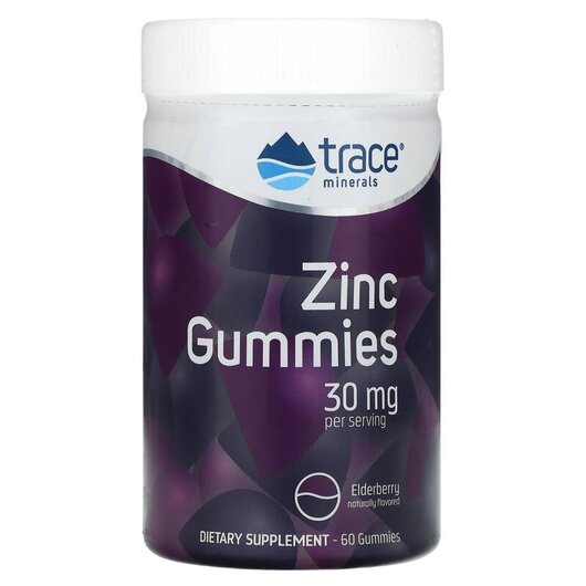 Основне фото товару Trace, Zinc Gummies Elderberry 15 mg, Цинк, 60 таблеток