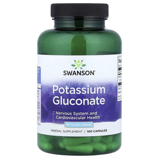 Основное фото товара Swanson, Калий, Potassium Gluconate 99 mg, 100 капсул