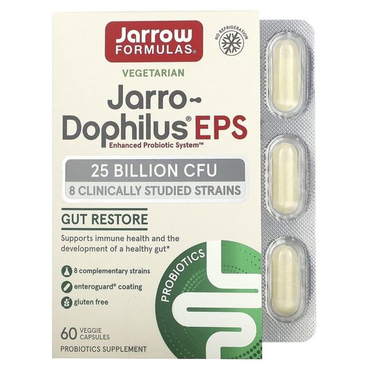Основное фото товара Jarrow Formulas, Пробиотики 25 млрд, Jarro-Dophilus EPS, 60 капсу