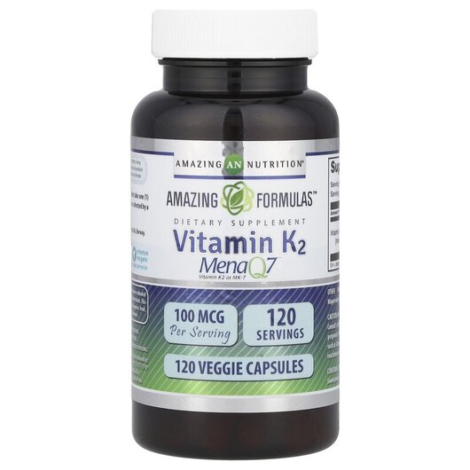 Основне фото товару Vitamin K2 100 mcg Основне фото товару Amazing Nutrition, Vitamin K2 100 mcg, Вітамін K2, 120 VCaps