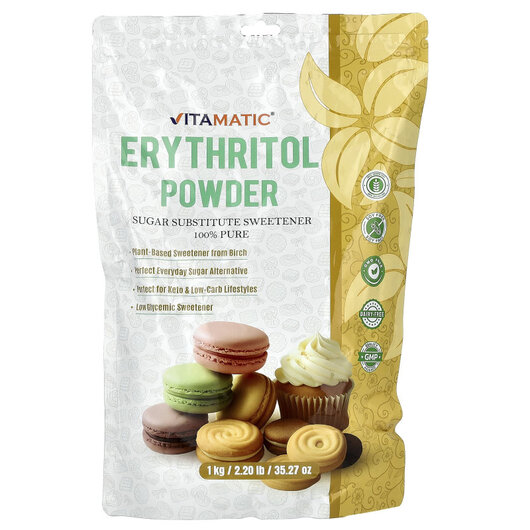 Основне фото товару Erythritol Powder Основне фото товару Vitamatic, Erythritol Powder, Стевія, 1 кг