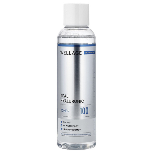 Основное фото товара Real Hyaluronic Toner 100 Основное фото товара Wellage, Тоник для лица, Real Hyaluronic Toner 100, 200 мл