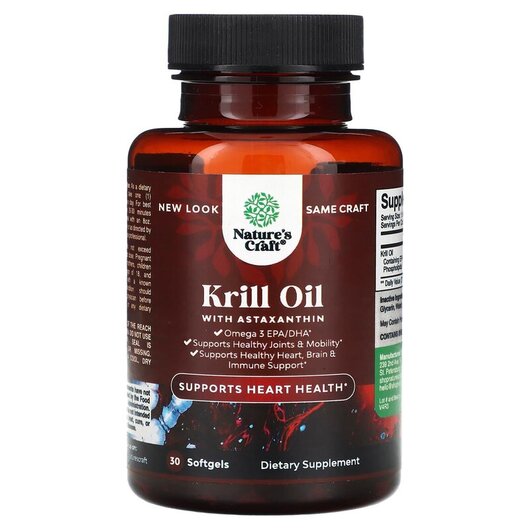 Основне фото товару Krill Oil with Astaxanthin, Олія Антарктичного Кріля, 30 капсул