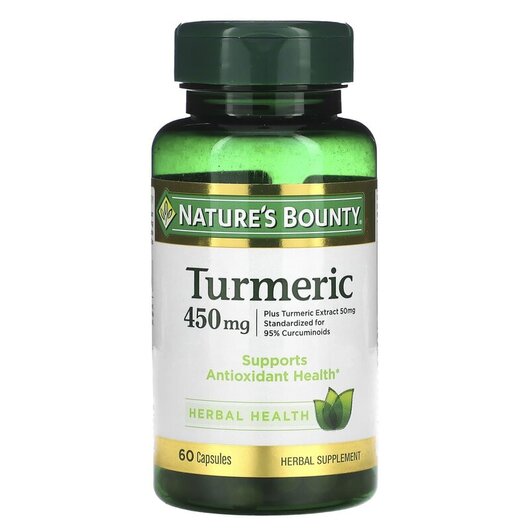 Основне фото товару Turmeric 450 mg Основне фото товару Nature's Bounty, Turmeric 450 mg, Коріння куркуми 450 мг, 60