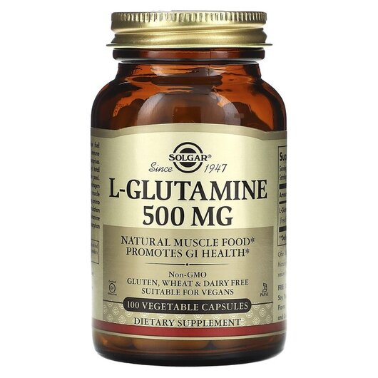 Основне фото товару L-Glutamine 500 mg Основне фото товару Solgar, L-Glutamine 500 mg, L-Глутамін, 100 капсул