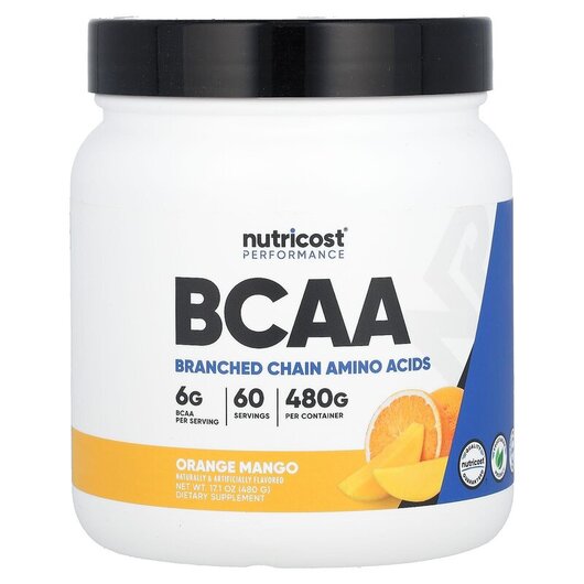Основне фото товару Nutricost, Performance BCAA Orange Mango, БЦАА, 480 г