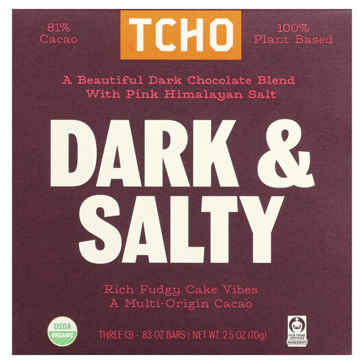 Основне фото товару Dark & Salty Dark Chocolate with Pink Himalayan Salt 81% Cacao Основне фото товару Dark & Salty Dark Chocolate with Pink Himalayan, Чорний шокол