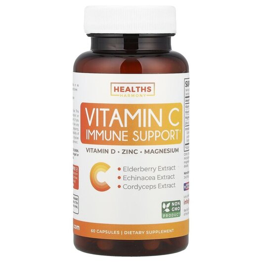 Основне фото товару Healths Harmony, Vitamin C Immune Support, Вітамін C, 60 капсул