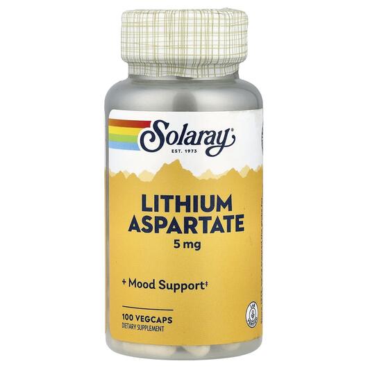 Основне фото товару Solaray, Lithium Aspartate 5 mg, Літій, 100 Vegcaps