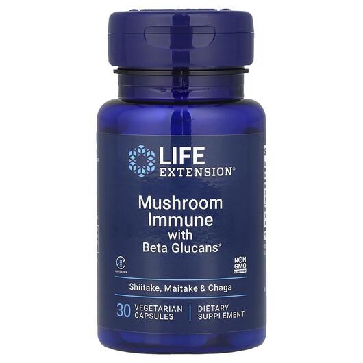 Основне фото товару Mushroom Immune With Beta Glucans Основне фото товару Life Extension, Mushroom Immune, Гриби Бета-глюкани, 30 капсул