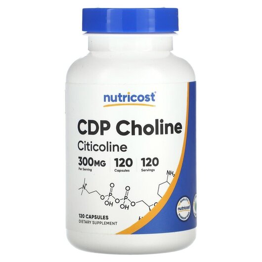 Основне фото товару Nutricost, CDP Choline Citicoline 300 mg, Вітамін B4 Холін, 120 к