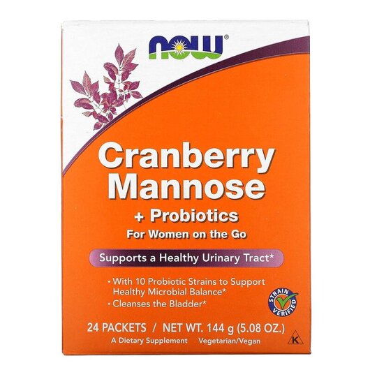 Основне фото товару NOW Foods, Cranberry Mannose + Probiotics, Журавлина, 6 g Each