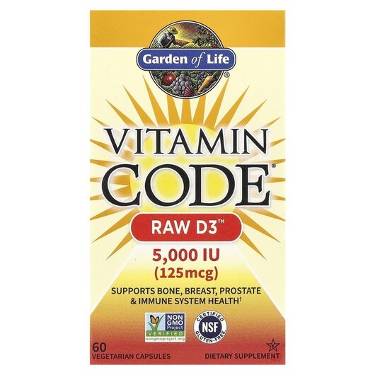 Основное фото товара Витамин D3 5000 МЕ, Vitamin Code RAW D3 5000 IU, 60 капсул