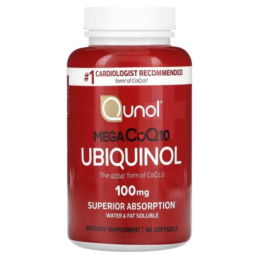 Основне фото товару Mega Ubiquinol CoQ10 100 mg Основне фото товару Qunol, Mega Ubiquinol CoQ10 100 mg, Мега Убіхінол, 60 капсул
