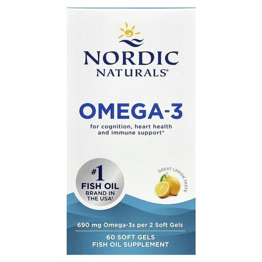 Основное фото товара Nordic Naturals, Омега-3, Omega-3 690 mg Lemon Flavor, 60 капсул