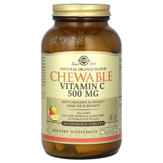 Основное фото товара Chewable Vitamin C Natural Orange Flavor 500 mg Основное фото товара Solgar, Жевательный витамин С 500 мг, Chewable Vitamin C, 90 капс
