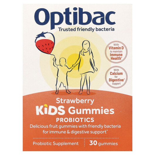 Основне фото товару Optibac, Kids Probiotics Gummies Strawberry, Пробіотики, 30 табле