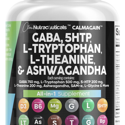 Основне фото товару GABA 750 mg 5-HTP 200 mg L-Tryptophan 500 mg, Підтримка стресу, 9