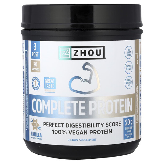Основне фото товару Zhou Nutrition, Complete Protein Vanilla, Протеїн, 564 г