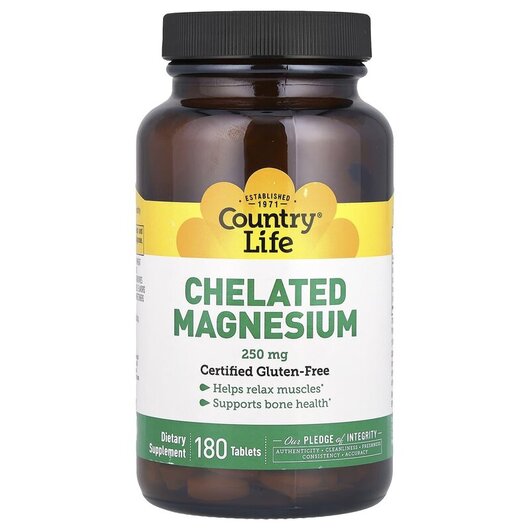 Основне фото товару Chelated Magnesium 250 mg, Хелатний Магній 250 мг, 180 таблеток