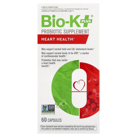 Основне фото товару Bio-K+, Probiotic Supplement Heart Health, Пробіотики, 60 капсул