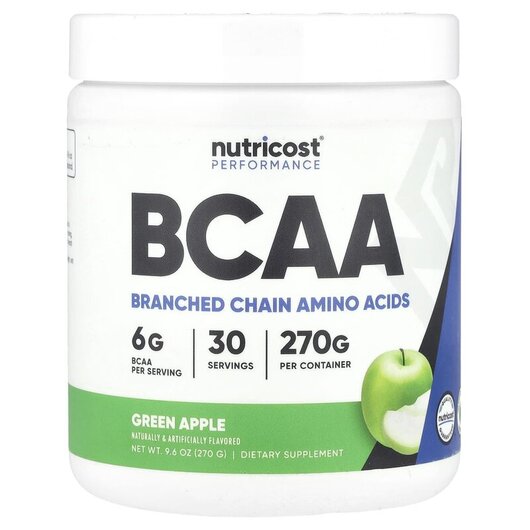 Основне фото товару Performance BCAA Green Apple Основне фото товару Nutricost, Performance BCAA Green Apple, БЦАА, 270 г