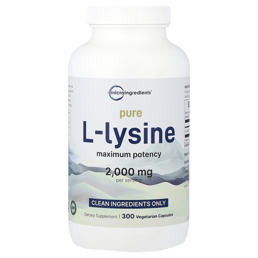 Основне фото товару Micro Ingredients, Pure L Lysine Maximum Potency, L-Лізин, 300 ка