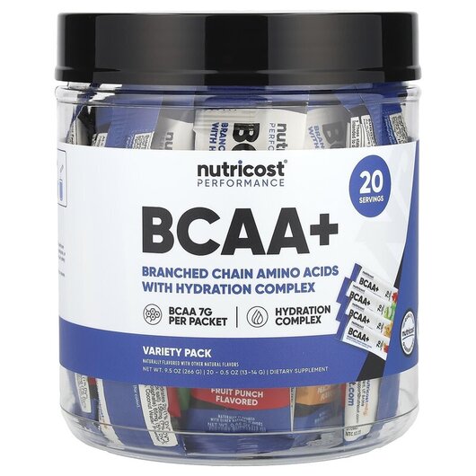 Основне фото товару Performance BCAA + Variety Pack Основне фото товару Nutricost, Performance BCAA + Variety Pack, БЦАА, 20 шт