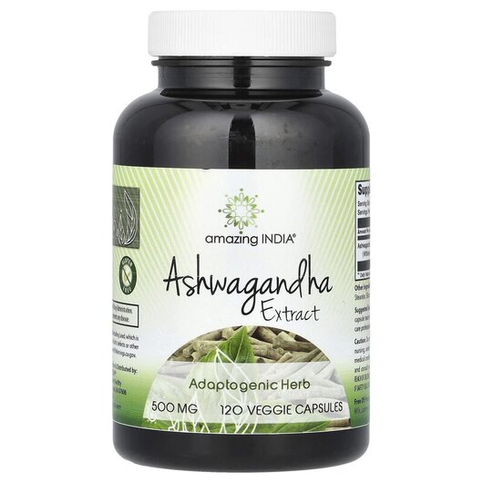 Основне фото товару Ashwagandha Extract 500 mg Основне фото товару Amazing India, Ashwagandha Extract 500 mg, Ашваганда, 120 капсул