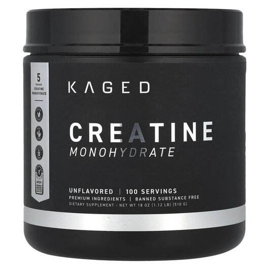 Основне фото товару Kaged, Creatine Monohydrate Unflavored, Креатин, 510 г