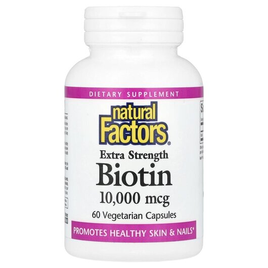 Основное фото товара Natural Factors, Биотин, Biotin 10000 mcg, 60 капсул