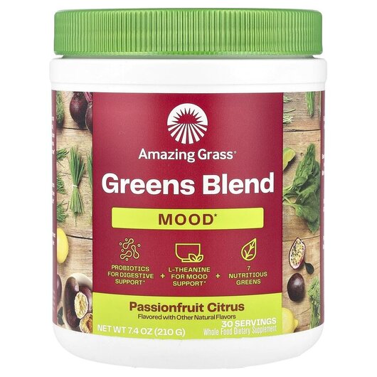 Основное фото товара Greens Blend Mood Passionfruit Citrus Основное фото товара Поддержка стресса, Greens Blend Mood Passionfruit Citrus, 210 г