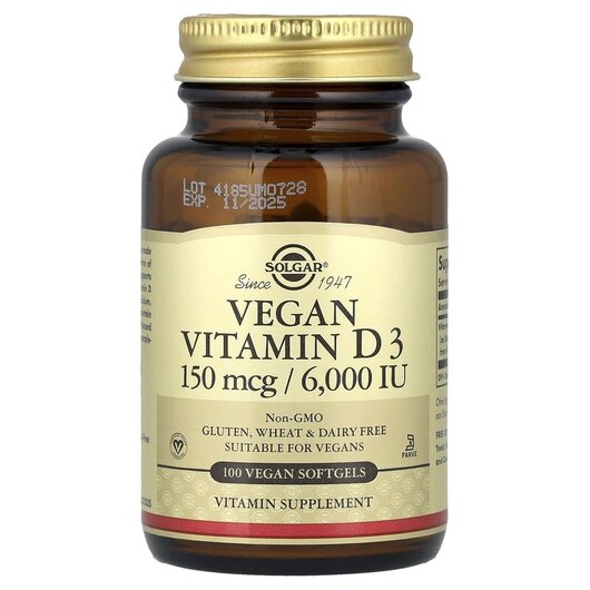 Основное фото товара Vegan Vitamin D3 150 mcg / 6000 IU Основное фото товара Solgar, Витамин D3, Vegan Vitamin D3 150 mcg / 6000 IU, 100 капсу